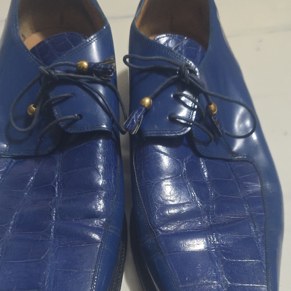 Men's Blue Leather Dress Shoes - Picture 2 of 10